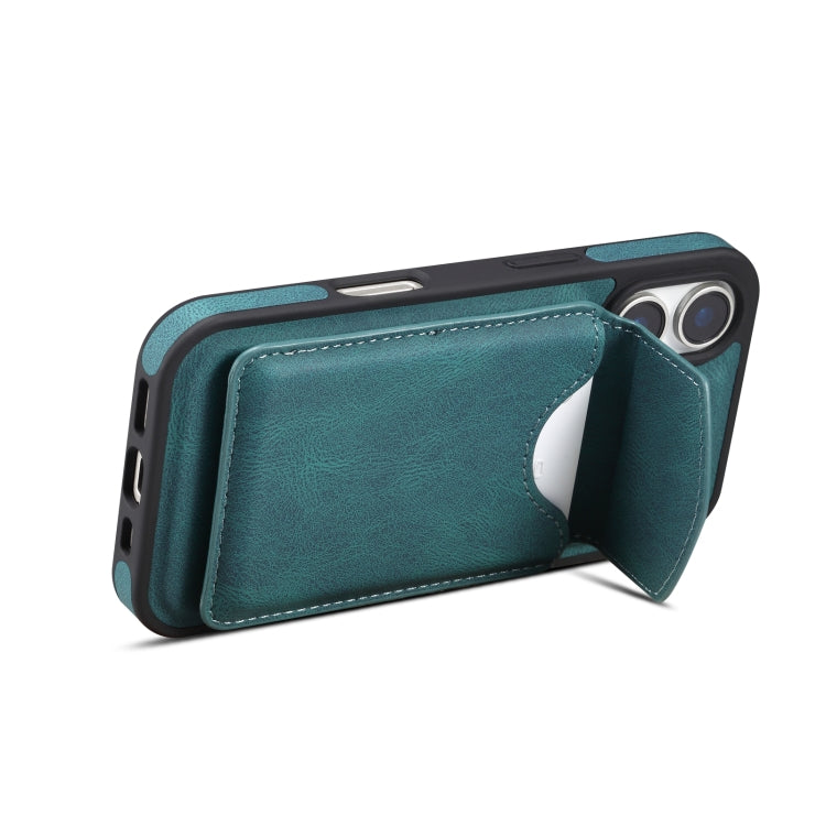 For iPhone 16 Denior D20 Skin Feel MagSafe Holder Detachable Card Slot Phone Case(Blue) - iPhone 16 Cases by Denior | Online Shopping UK | buy2fix