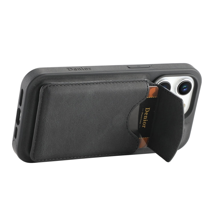 For iPhone 15 Pro Max Denior D20 Skin Feel MagSafe Holder Detachable Card Slot Phone Case(Black) - iPhone 15 Pro Max Cases by Denior | Online Shopping UK | buy2fix