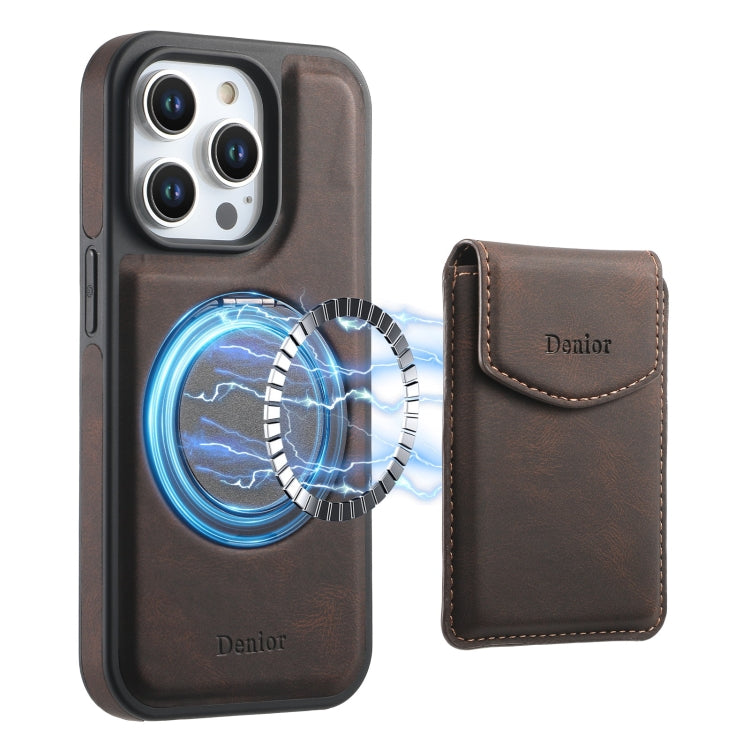 For iPhone 15 Pro Denior D20 Skin Feel MagSafe Holder Detachable Card Slot Phone Case(Brown) - iPhone 15 Pro Cases by Denior | Online Shopping UK | buy2fix