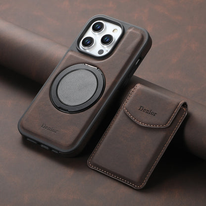 For iPhone 15 Pro Denior D20 Skin Feel MagSafe Holder Detachable Card Slot Phone Case(Brown) - iPhone 15 Pro Cases by Denior | Online Shopping UK | buy2fix