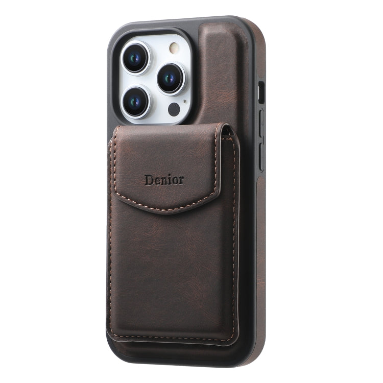 For iPhone 15 Pro Denior D20 Skin Feel MagSafe Holder Detachable Card Slot Phone Case(Brown) - iPhone 15 Pro Cases by Denior | Online Shopping UK | buy2fix