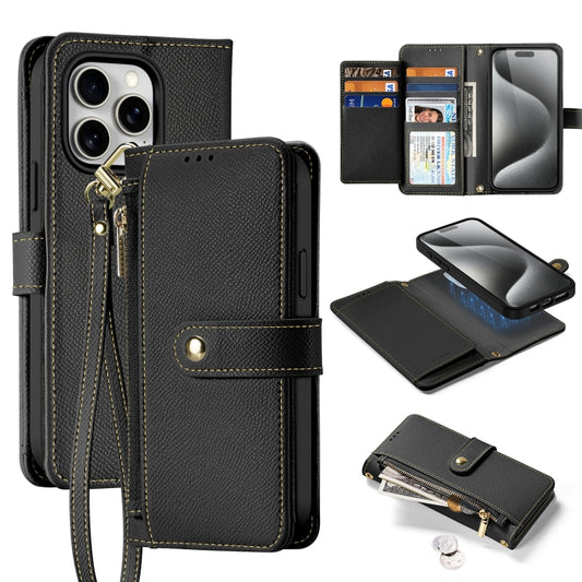 For iPhone 15 Pro DUX DUCIS Lawa Series 2 in 1 Wallet Zipper Detachable MagSafe Phone Case with Lanyard(Black) - iPhone 15 Pro Cases by DUX DUCIS | Online Shopping UK | buy2fix