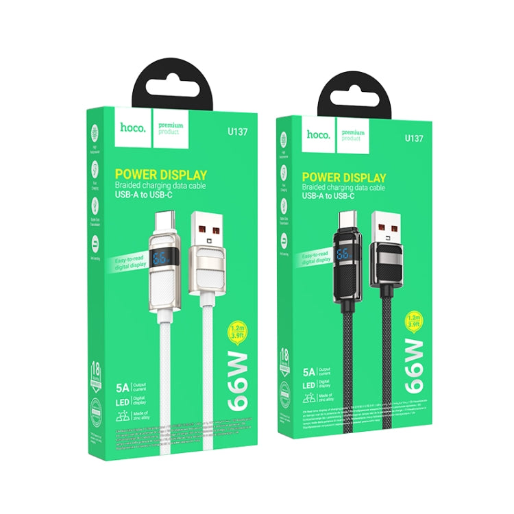 hoco U137 USB to USB-C / Type-C 5A Line Charging Data Cable with Display, Length:1.2m(White) - USB-C & Type-C Cable by hoco | Online Shopping UK | buy2fix