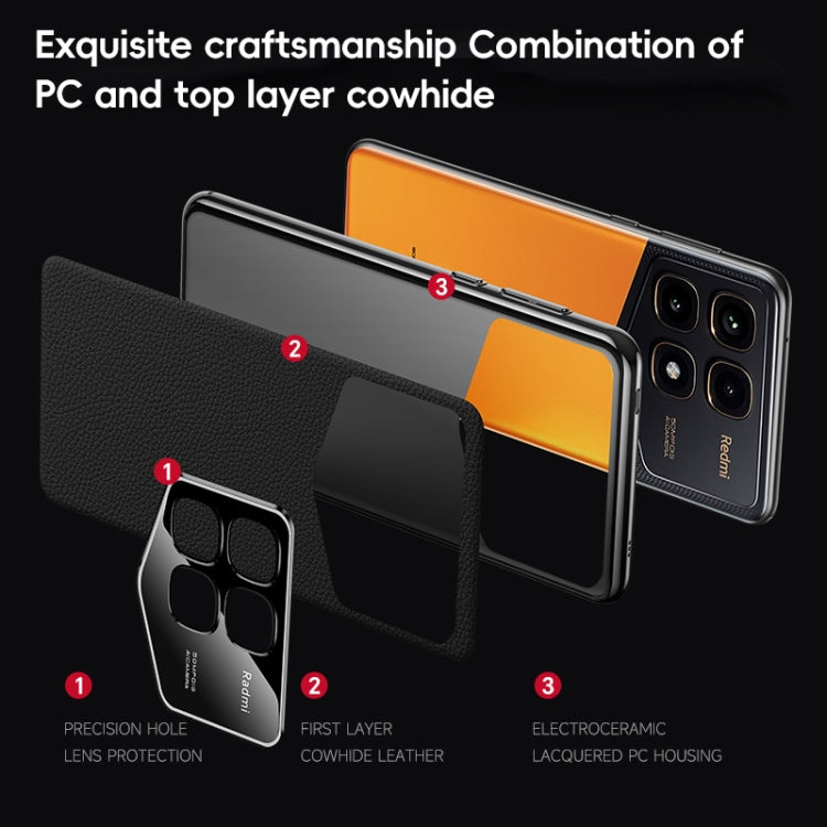 For Redmi K70 Champion First Layer Cowhide Leather Electroplated PC Phone Case(Orange) - Xiaomi Cases by buy2fix | Online Shopping UK | buy2fix