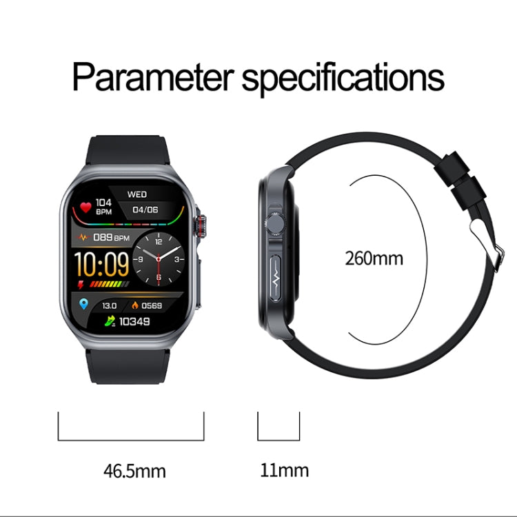 ET585 2.04 inch Silicone Strap IP68 Waterproof Smart Watch, Support ECG / Blood Composition Measurement(Black) - Smart Watches by buy2fix | Online Shopping UK | buy2fix