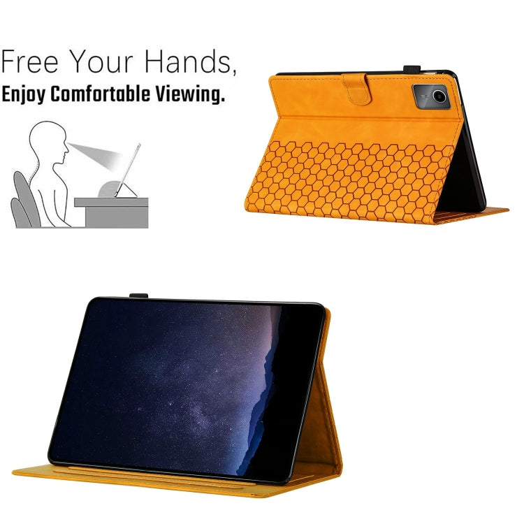 For Lenovo Tab M11 / Xiaoxin Pad 2024 Honeycomb Embossed Leather Smart Tablet Case(Yellow) - Lenovo by buy2fix | Online Shopping UK | buy2fix