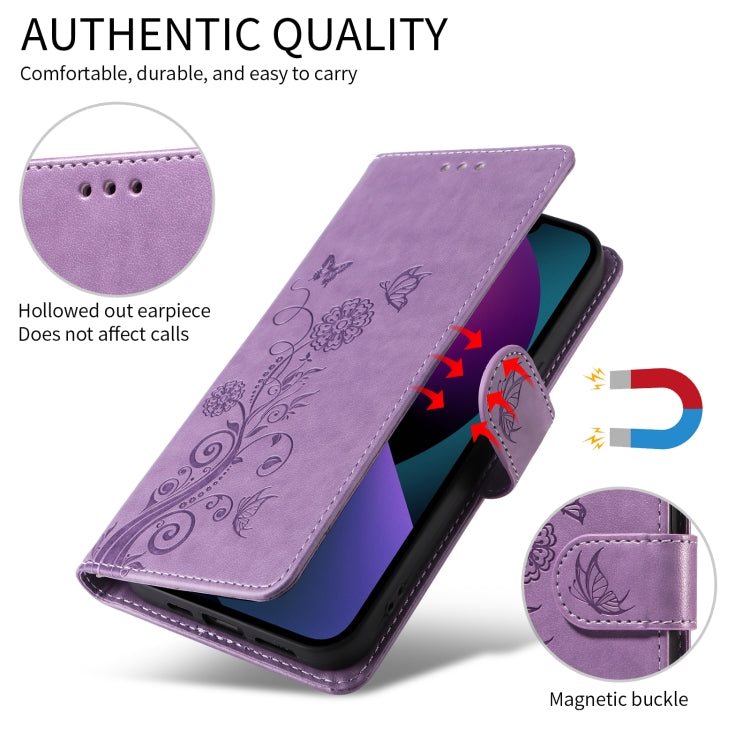 For iPhone 16 Embossed Butterfly Flowers Leather Phone Case(Purple) - iPhone 16 Cases by buy2fix | Online Shopping UK | buy2fix