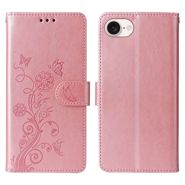 For iPhone SE 2024 Embossed Butterfly Flowers Leather Phone Case(Rose Gold) - iPhone 13 Cases by buy2fix | Online Shopping UK | buy2fix