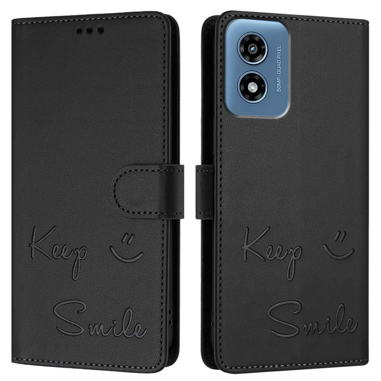 For Motorola Moto G 5G 2024 Global Smile Embossing RFID Leather Phone Case(Black) - Motorola Cases by buy2fix | Online Shopping UK | buy2fix