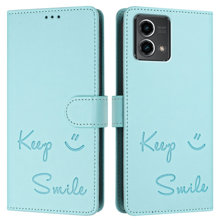 For Motorola Moto G Stylus 5G 2024 Smile Embossing RFID Leather Phone Case(Mint Green) - Motorola Cases by buy2fix | Online Shopping UK | buy2fix