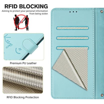 For Motorola Moto G Stylus 5G 2024 Smile Embossing RFID Leather Phone Case(Mint Green) - Motorola Cases by buy2fix | Online Shopping UK | buy2fix