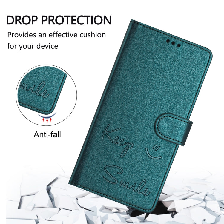 For Motorola Moto G Power 5G 2024 Smile Embossing RFID Leather Phone Case(Peacock Green) - Motorola Cases by buy2fix | Online Shopping UK | buy2fix