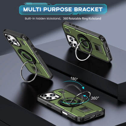 For iPhone 16 Pro Max Ring Holder Carbon Fiber PC Hybrid TPU Phone Case(Army Green) - iPhone 16 Pro Max Cases by buy2fix | Online Shopping UK | buy2fix