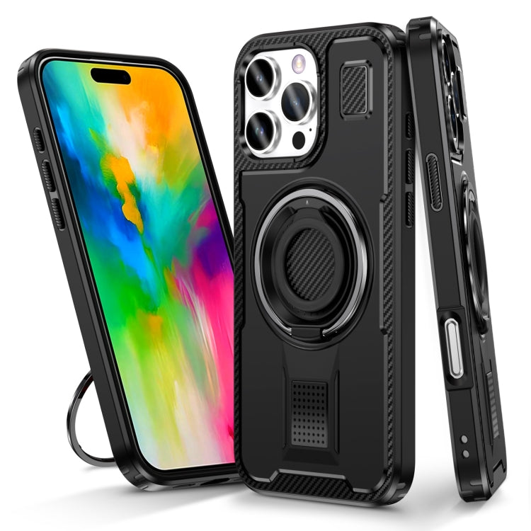 For iPhone 16 Pro Ring Holder Carbon Fiber PC Hybrid TPU Phone Case(Black) - iPhone 16 Pro Cases by buy2fix | Online Shopping UK | buy2fix