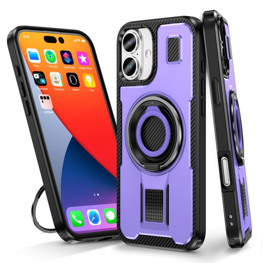 For iPhone 16 Plus Ring Holder Carbon Fiber PC Hybrid TPU Phone Case(Purple) - iPhone 16 Plus Cases by buy2fix | Online Shopping UK | buy2fix