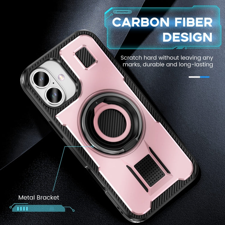 For iPhone 16 Ring Holder Carbon Fiber PC Hybrid TPU Phone Case(Rose Gold) - iPhone 16 Cases by buy2fix | Online Shopping UK | buy2fix