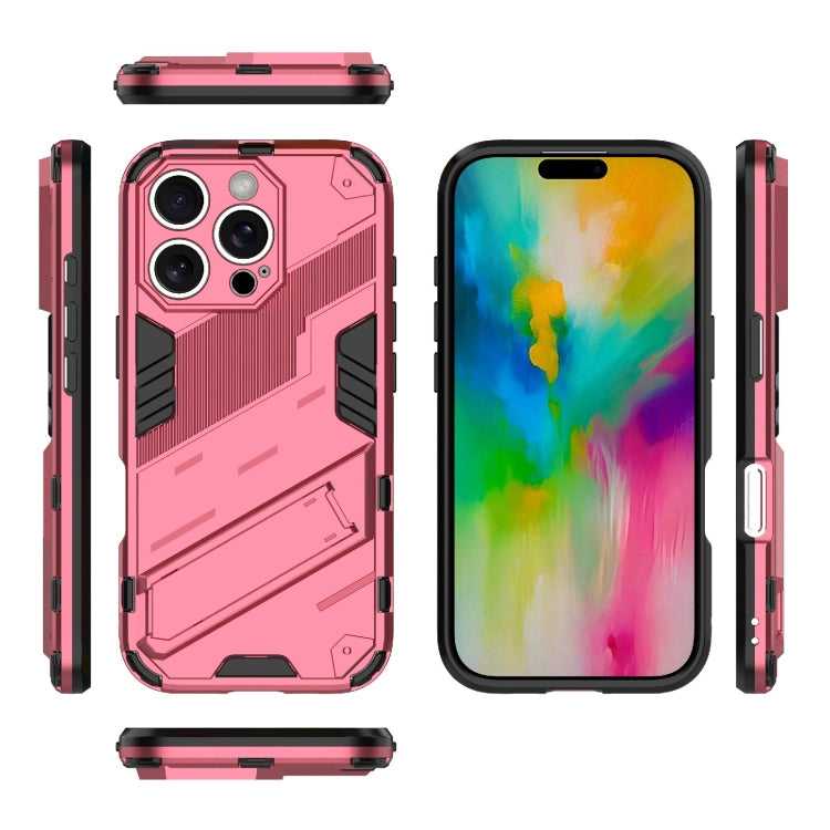 For iPhone 16 Pro Punk Armor 2 in 1 PC + TPU Phone Case with Holder(Light Red) - iPhone 16 Pro Cases by buy2fix | Online Shopping UK | buy2fix