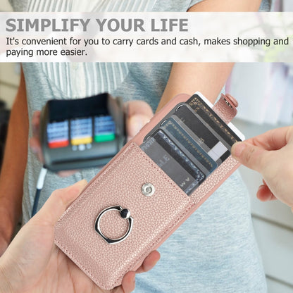 For Samsung Galaxy S25+ 5G Litchi Texture Drawing Card Bag Ring Holder Phone Case(Rose Gold) - Galaxy S25+ 5G Cases by buy2fix | Online Shopping UK | buy2fix