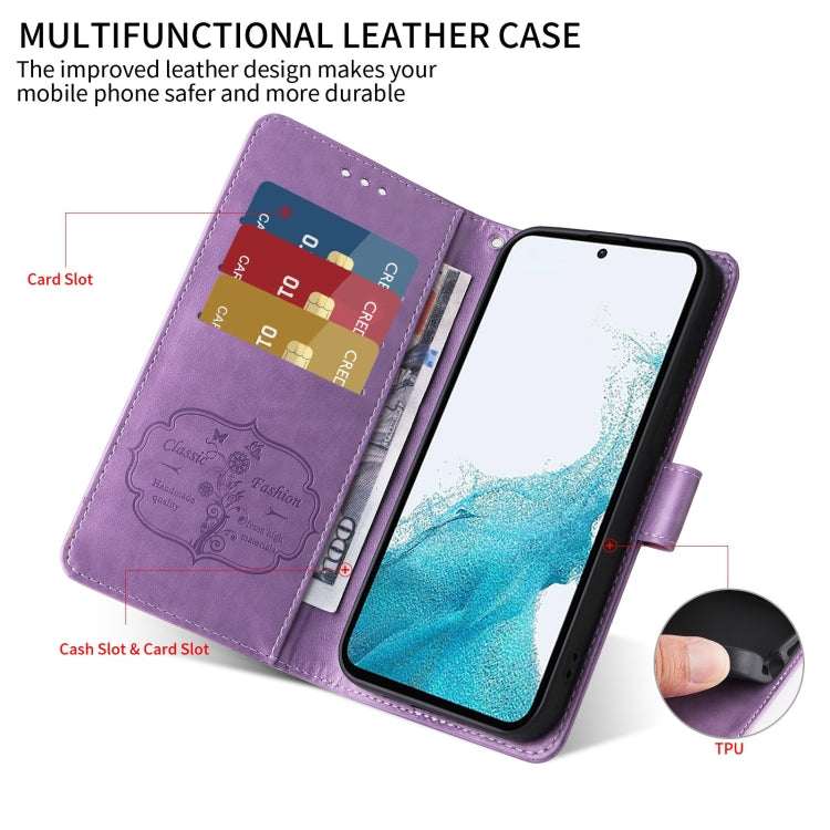 For OnePlus 12 Embossed Butterfly Flowers Leather Phone Case(Purple) - OnePlus Cases by buy2fix | Online Shopping UK | buy2fix