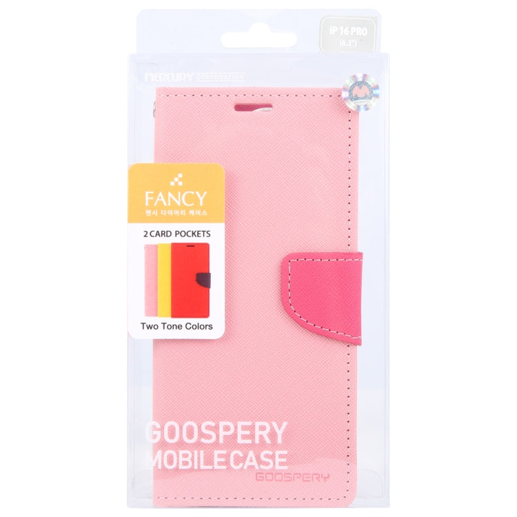 For iPhone 16 Pro GOOSPERY FANCY DIARY Cross Texture Leather Phone Case(Pink) - iPhone 16 Pro Cases by GOOSPERY | Online Shopping UK | buy2fix