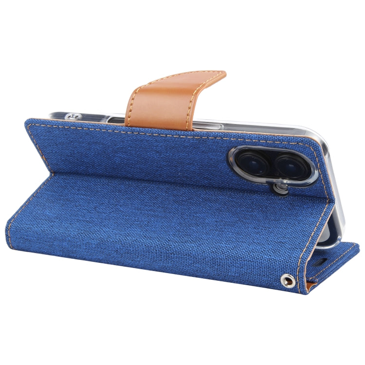 For iPhone 16 GOOSPERY CANVAS DIARY Fabric Texture Flip Leather Phone Case(Blue) - iPhone 16 Cases by GOOSPERY | Online Shopping UK | buy2fix