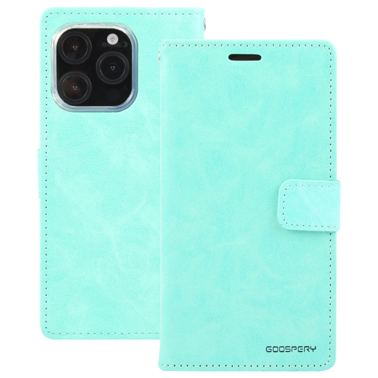 For iPhone 16 Pro Max GOOSPERY BLUE MOON Crazy Horse Texture Leather Phone Case(Mint Green) - iPhone 16 Pro Max Cases by GOOSPERY | Online Shopping UK | buy2fix