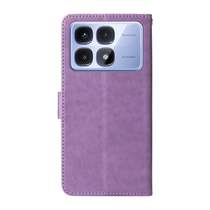 For Redmi K70 Ultra Embossed Butterfly Flowers Leather Phone Case(Purple) - Xiaomi Cases by buy2fix | Online Shopping UK | buy2fix