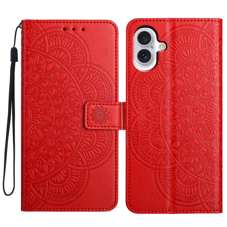 For iPhone 16 Plus Flower Embossed Leather Phone Case(Red) - iPhone 16 Plus Cases by buy2fix | Online Shopping UK | buy2fix