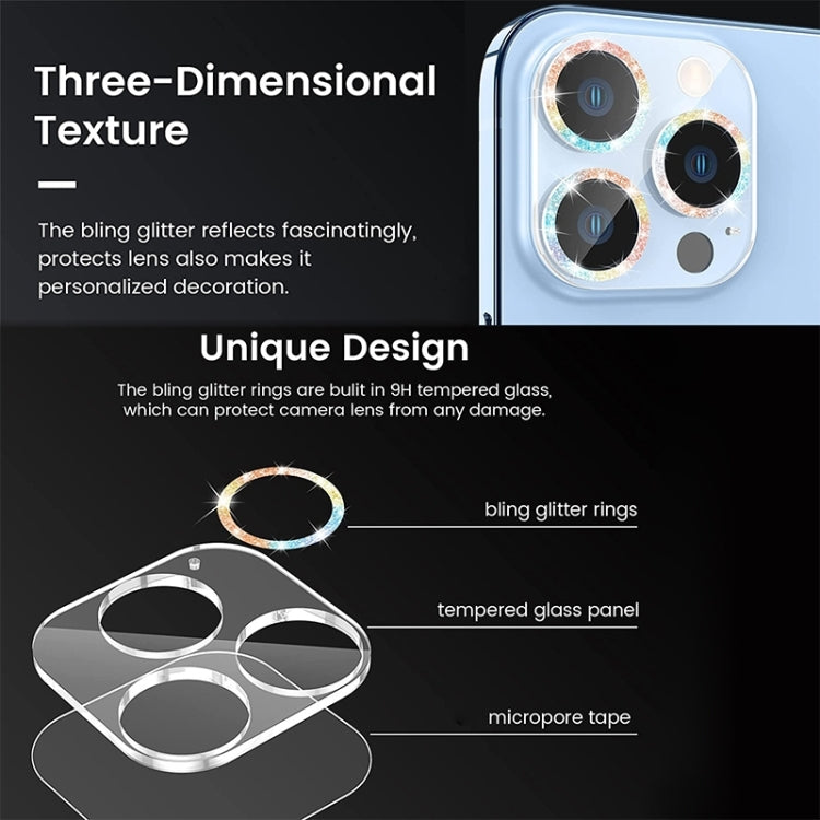 For iPhone 16 / 16 Plus Glitter Ring Tempered Glass Camera Lens Film(Colorful) - iPhone 16 Plus Tempered Glass by buy2fix | Online Shopping UK | buy2fix