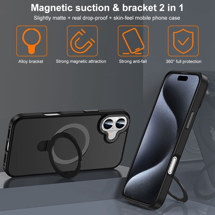 For iPhone 16 Skin Feel MagSafe Magnetic Holder Phone Case(Bronze Gold) - iPhone 16 Cases by buy2fix | Online Shopping UK | buy2fix