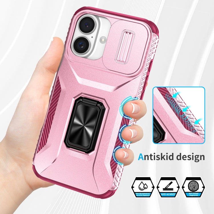 For iPhone 16 Sliding Camshield Holder Phone Case(Pink + Rose Red) - iPhone 16 Cases by buy2fix | Online Shopping UK | buy2fix