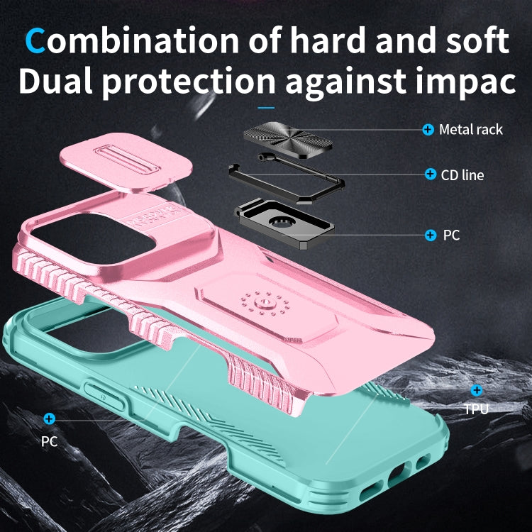 For iPhone 16 Pro Max Sliding Camshield Holder Phone Case(Pink + Grey Green) - iPhone 16 Pro Max Cases by buy2fix | Online Shopping UK | buy2fix