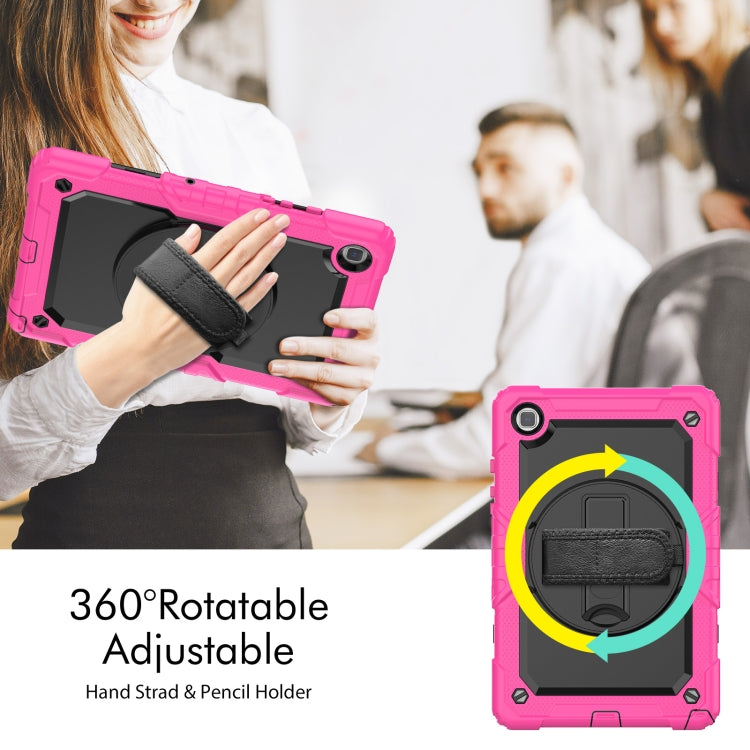 For Samsung Galaxy Tab A7 Lite T220 Silicone Hybrid PC Tablet Case with Shoulder Strap(Black + Rose Red) - Tab A7 Lite T220 / T225 by buy2fix | Online Shopping UK | buy2fix