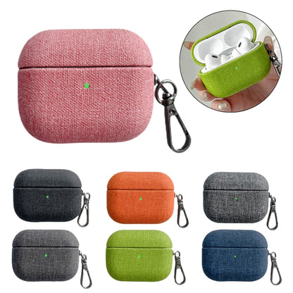 For AirPods Pro 2 Fine Cloth Texture Earbuds Box PC Case with Hook(Pink) - For AirPods Pro 2 by buy2fix | Online Shopping UK | buy2fix