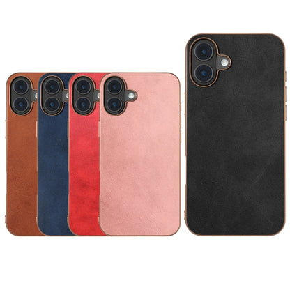 For iPhone 16 Nano Electroplating Dual Color Cowhide Texture Protective Phone Case(Rose Gold) - iPhone 16 Cases by buy2fix | Online Shopping UK | buy2fix