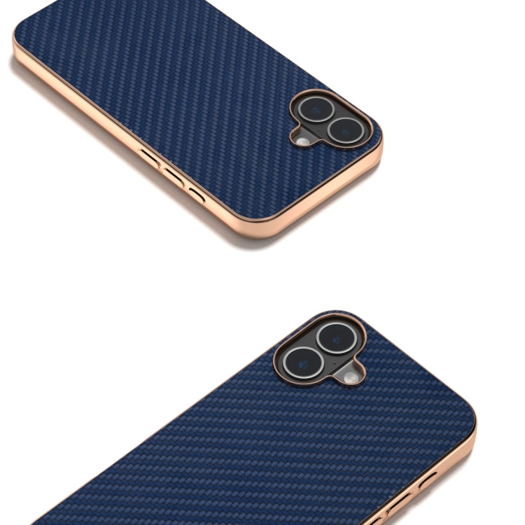 For iPhone 16 Nano Electroplating Carbon Fiber Texture Phone Case(Navy Blue) - iPhone 16 Cases by buy2fix | Online Shopping UK | buy2fix