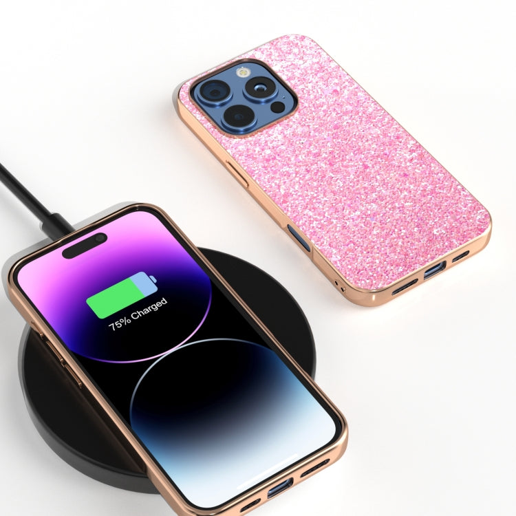 For iPhone 16 Pro Electroplating Frame Colorful Glitter Phone Case(Purple Pink) - iPhone 16 Pro Cases by buy2fix | Online Shopping UK | buy2fix