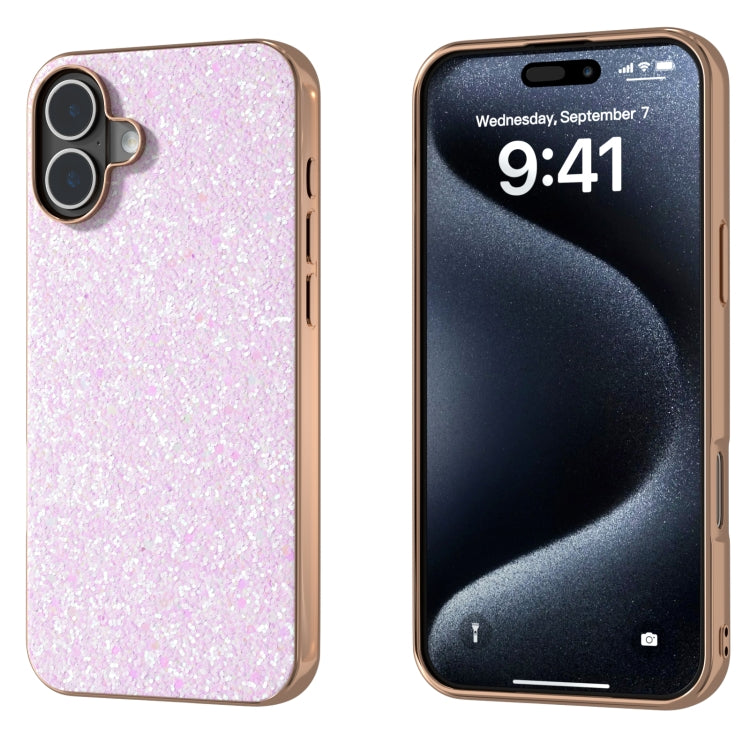 For iPhone 16 Electroplating Frame Colorful Glitter Phone Case(Glitter Pink) - iPhone 16 Cases by buy2fix | Online Shopping UK | buy2fix