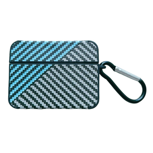 For AirPods Pro 2 Carbon Fibre Texture PU Earbuds Box PC Case with Hook(Sky Blue) - For AirPods Pro 2 by buy2fix | Online Shopping UK | buy2fix