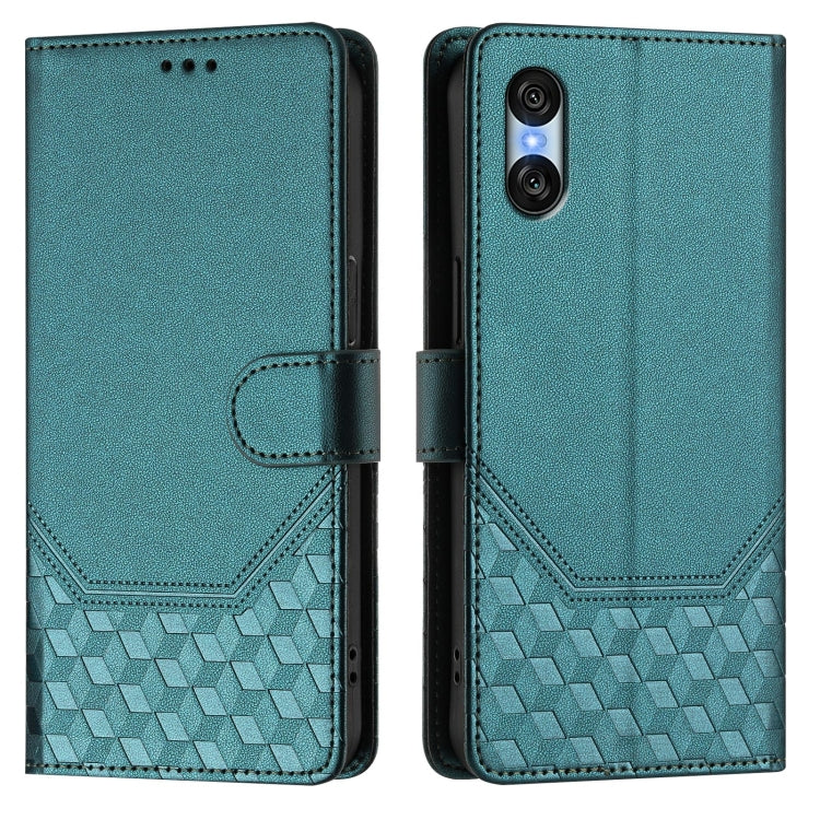 For Sony Xperia 10 VI 2024 Honeycomb Embossing RFID Leather Phone Case(Peacock Green) - Sony Cases by buy2fix | Online Shopping UK | buy2fix