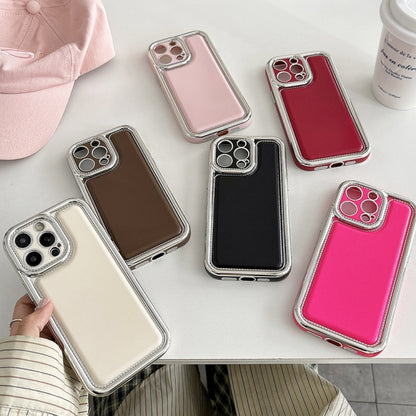 For iPhone 16 Pro Max Electroplated Edge Frosted Leather TPU Phone Case(Pink) - iPhone 16 Pro Max Cases by buy2fix | Online Shopping UK | buy2fix