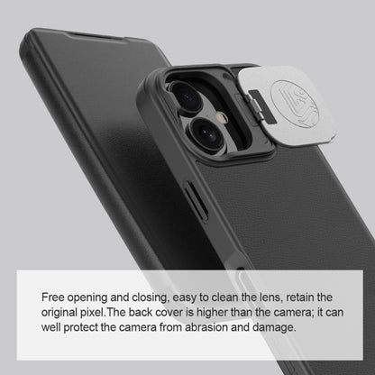 For iPhone 16 NILLKIN Qin Prop Series Flip Camera Cover Design Leather Phone Case(Plain Leather Black) - More iPhone Cases by NILLKIN | Online Shopping UK | buy2fix