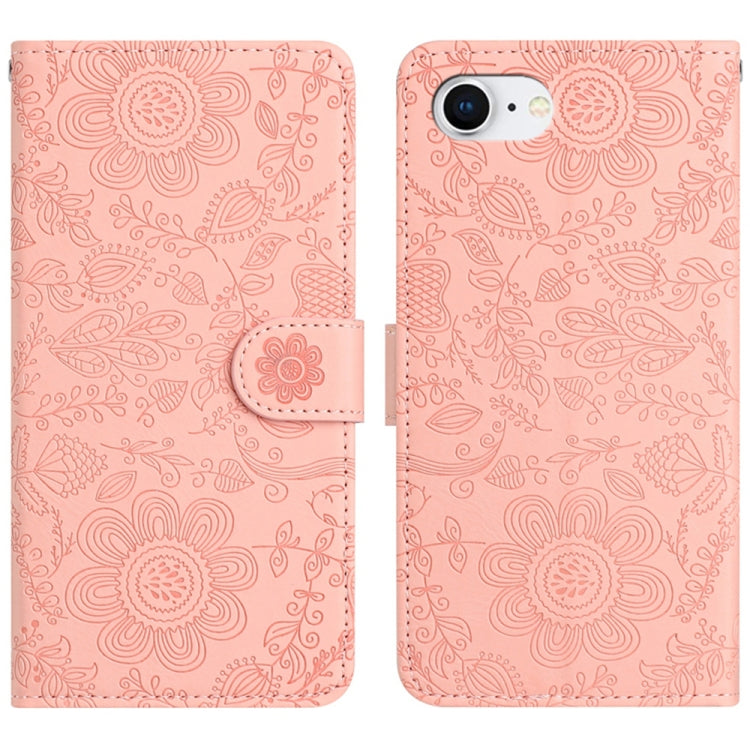 For iPhone 16e Floral Embossed Pattern Leather Phone Case(Pink) - iPhone 16e Cases by buy2fix | Online Shopping UK | buy2fix