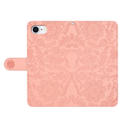 For iPhone 16e Floral Embossed Pattern Leather Phone Case(Pink) - iPhone 16e Cases by buy2fix | Online Shopping UK | buy2fix