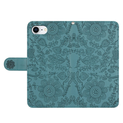 For iPhone 16e Floral Embossed Pattern Leather Phone Case(Dark Green) - iPhone 16e Cases by buy2fix | Online Shopping UK | buy2fix