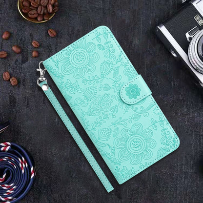 For iPhone 16e Floral Embossed Pattern Leather Phone Case(Light Green) - iPhone 16e Cases by buy2fix | Online Shopping UK | buy2fix