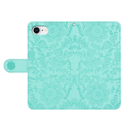 For iPhone 16e Floral Embossed Pattern Leather Phone Case(Light Green) - iPhone 16e Cases by buy2fix | Online Shopping UK | buy2fix