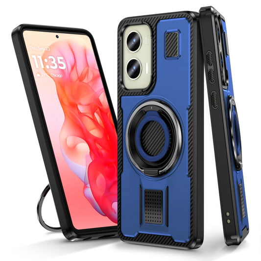 For Motorola Moto G Stylus 5G 2024 Ring Holder Carbon Fiber PC Hybrid TPU Phone Case(Blue) - Motorola Cases by buy2fix | Online Shopping UK | buy2fix