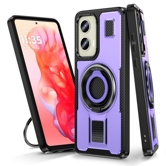 For Motorola Moto G Stylus 5G 2024 Ring Holder Carbon Fiber PC Hybrid TPU Phone Case(Purple) - Motorola Cases by buy2fix | Online Shopping UK | buy2fix