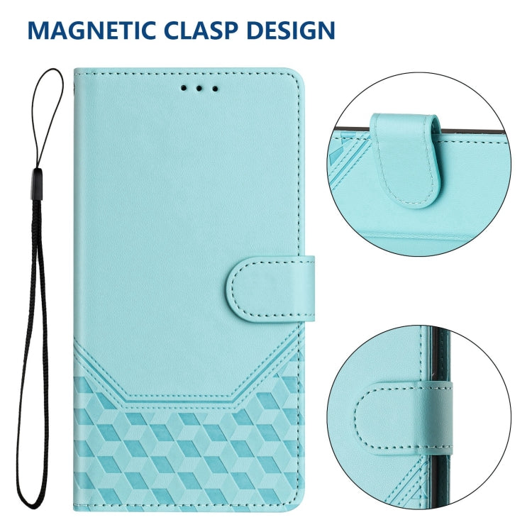 For Motorola Moto G Play 4G 2024 Oversea Honeycomb Embossing RFID Leather Phone Case(Mint Green) - Motorola Cases by buy2fix | Online Shopping UK | buy2fix